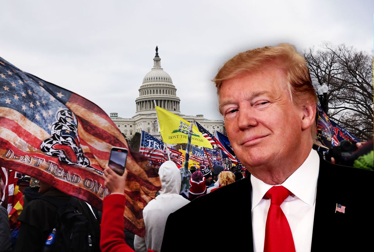 Thousands of Donald Trump supporters gather outside the U.S. Capitol building following a "Stop the Steal" rally on January 06, 2021 in Washington, DC.  (Photo illustration by Salon/Getty Images)