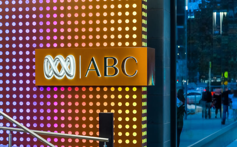 Melbourne, Victoria, Australia, The sign at the entrance to the ABC Southbank building. The ABC is the Australian national government broadcaster