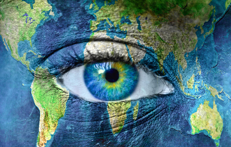 Planet earth and blue human eye - 